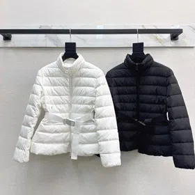 Dior new design stand-collar zip-up down jacket with a belted waist-5388  